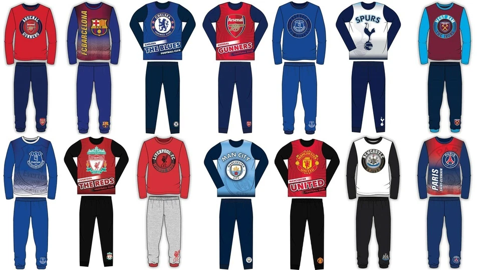 TDP Boys Kids Football Club Pyjamas Nightwear Arsenal Chelsea PJs Long Sleeve LFC