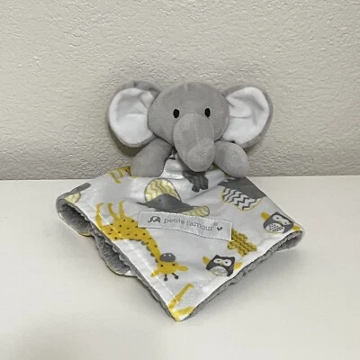 Manta de seguridad Petite L'Amour Elephant Lovey Lovie felpa gris amarillo Foto 1 de 4