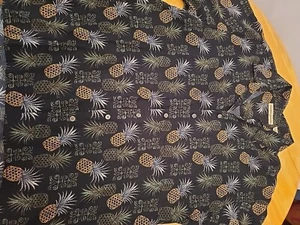 Hawaiian Mungsingwear Print Button Shirt Mens Size XLT Pineapple Blk Green Gold - Picture 1 of 6