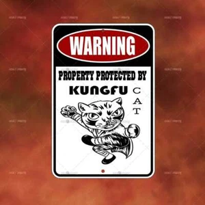 Protected By KungFu Katze Blechschild Haus Zimmer Wandbild Geschenk Deko lustig A905 - Bild 1 von 1