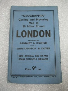 Vintage GEOGRAPHIA 50 Miles Around LONDON Paper Map - VG Cond - Picture 1 of 7