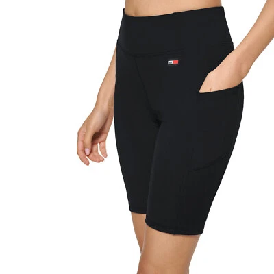/LX072/Tommy Hilfiger 运动女式高腰压缩自行车短裤黑色 S 码 — 第 1/2 张图片