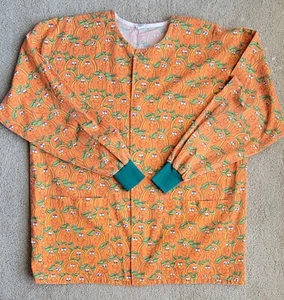 Tafford Happy Orange Pumpkin Snap Scrub Top Long Sleeve Sz Xl Chest 50 Halloween - Picture 1 of 8
