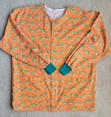 Tafford Happy Orange Pumpkin Snap Scrub Top Long Sleeve Sz Xl Chest 50 Halloween - Image 1 of 4