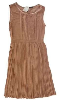 MOTIVI Abito vestito rosa cipria pizzo con gonna plisse` donna ragazza taglia 44 - Immagine 1 di 4