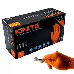 Disposable Gloves Nitrile Orange Mechanics Valeting Latex free Extra Strong - Picture 1 of 10