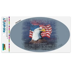 Patriotic Eagle Rockets Red Glare American Flag Car Euro Oval Magnet - Picture 1 of 4