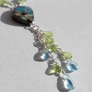 collier argent opale boulder pierre précieuse aigue marine péridot - Imagen 1 de 19
