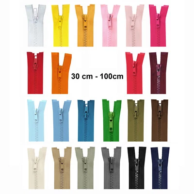 MARKENLOS Reißverschluss Jackenreißverschluss teilbar grob Kunststoff 5mm Krampe 30-100cm