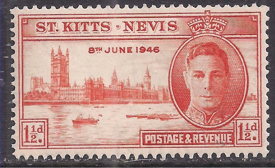 St Kitts - Nevis 1946 KGV1  1  1/2d Victory Red Orange MM SG 78 ( C499  ) - Image 1 of 1
