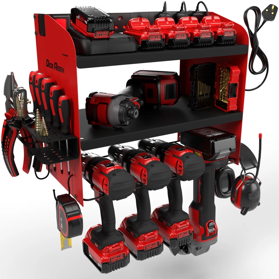 Toolganize Power Tool Organiser, Storage Rack Heavy-Duty 4 Slot, Milwaukee Red