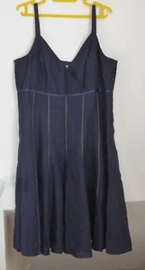 M&S Per Una Strappy Sleeveless Navy Blue 100% Linen Dress Holiday Summer UK 16R - Picture 1 of 7