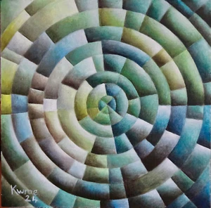 SUMMER Katy Wroe original oil painting poetry blue green geometric modernist - Picture 1 of 5