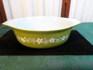 1,5QT Vintage Pyrex Doppio Manico Ovale Verde con Piatto Casseruola Margherita Bianca-043 - Foto 1 di 10