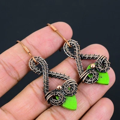 Pendiente envolvente de alambre de cobre natural verde turquesa hecho a mano 2,28 regalo b770 Foto 1 de 4