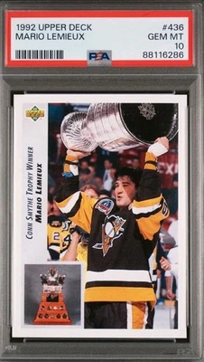 🔥🏒1992 UPPER DECK #436 MARIO LEMIEUX PENGUINS HOF PSA 10🔥⛸️ - Image 1 of 2
