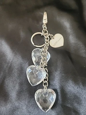 Kathy Van Zeeland Clip Purse Charms KeyRing Silver Acrylic Hearts - Image 1 of 4