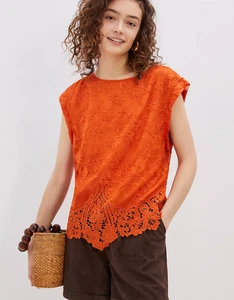 Anthropologie TINY Kerri Orange Embroidered Lace Sleeveless Top Sz XS - Picture 1 of 10