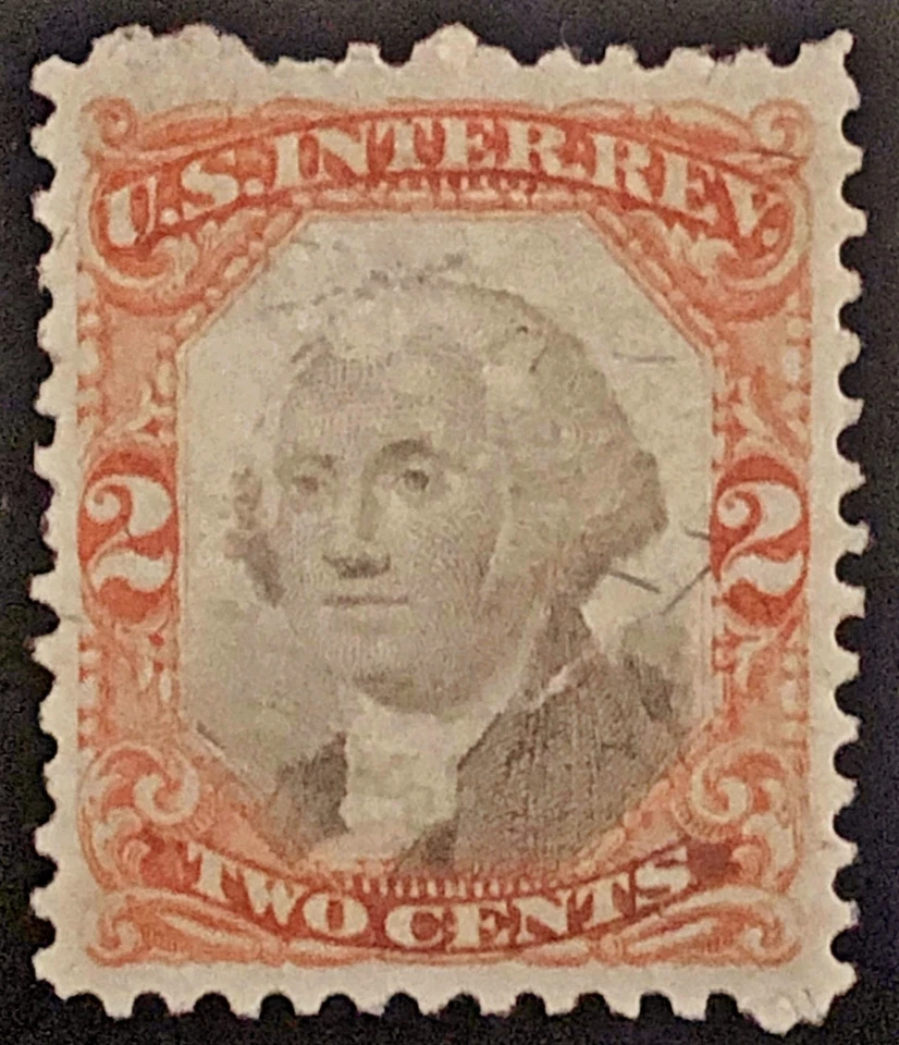 R135 1871 US Internal Revenue Orange & Black 2c Tax Stamp XF Cut Cancel Used - Image 1 of 3