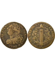 France Louis XVI, Constitution - 2 Sols au Faisceau - 1792 T Nantes - Imagen 1 de 3
