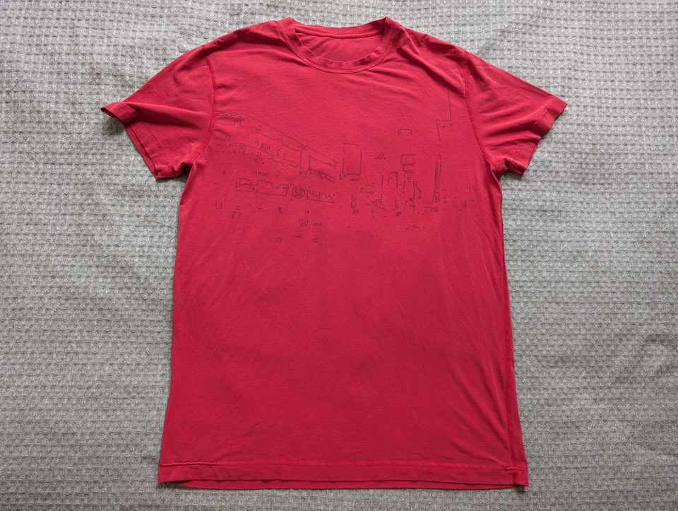 Lululemon Shirt Mens Large Red Short Sleeve Graphic Tee Athletic Cityscape - Image 1 of 4