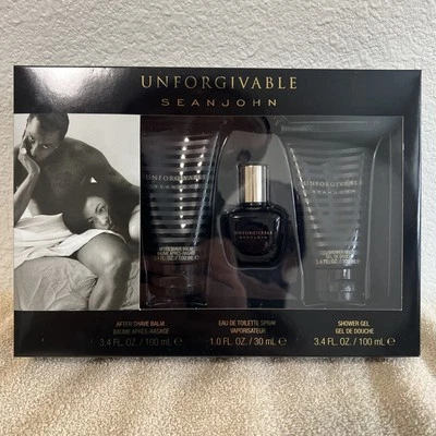 Juego de 3 piezas Sean John Unforgivable para hombres-1,0 oz EDT Sp + 3,4 oz AS bálsamo + gel de ducha Foto 1 de 4