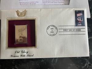 Alte Ruhm 22kt Gold Briefmarken Erstausgabetag 37 Cent 3. April 2003. - Bild 1 von 3