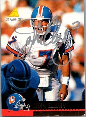 Tarjeta de fútbol americano 1995 -John Elway- Pinnacle autógrafa/firmada/automática #DC7 Broncos Foto 1 de 2
