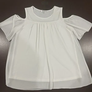 Camicetta donna Shannon Ford New York bianca in chiffon overlay spalle fredde taglia L - Foto 1 di 9