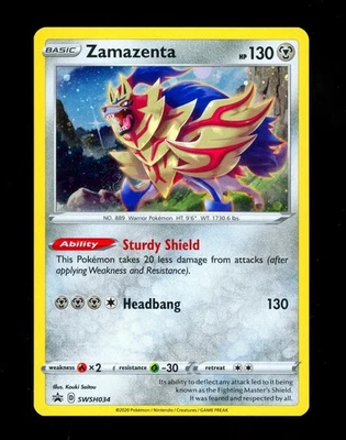 2020 Pokemon ZAMAZENTA Black Star Promo HOLO Foil Card #SWSH034 - PERFECT SWIRL - Image 1 of 2