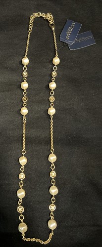 Collana lunga logo GIVENCHY finte perle barocche bigiotteria nuova vintage rara