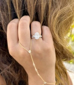ANILLO DE COMPROMISO DIAMANTES OVALADOS CERTIFICADO IGI ORO BLANCO SÓLIDO 14K 3,20 QUILATES F VS2 - Imagen 1 de 16