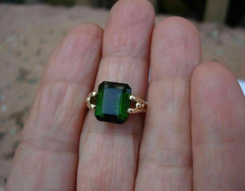 2CT Emerald Cut Green Emerald Lab-Created 14K Gold Plated Wedding Solitaire Ring - Image 1 of 4