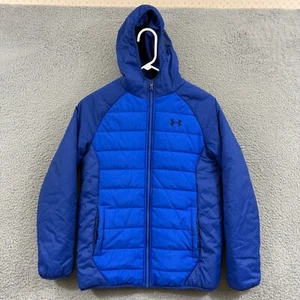 Under Armour Jacket Boys Large Blue Puffer Coat Hoodie Cold Gear Outdoors Sport - Picture 1 of 15