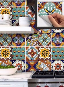 Tile Stickers for Kitchen Backsplash Floor Bath Removable Waterproof Mexican TR8