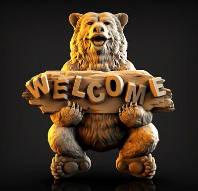 Welcome Bear CNC Router Relief Model STL Format 3D Model Artcam • 3€