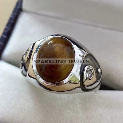 VVS Tiger's Eye Oval Cut With 925 Sterling Silver Ring For Men's #247 - Image 1 of 4