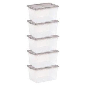IRIS USA 58-Quart Snap Top Plastic Storage Box, Clear with Gray Lid, Set of 5 - Picture 1 of 9