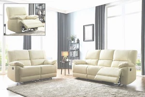 Cream Genuine Leather 3 Seater or 2 Seat Armchair Recliner Sofa Suite OREGON 311 - Picture 1 of 21