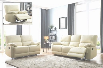 Cream Genuine Leather 3 Seater or 2 Seat Armchair Recliner Sofa Suite OREGON 311 - Image 1 of 4