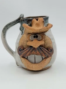 Eakin Pottery Stoneware Art Ugly Face Mug Cowboy Western Hand Made Signed - Picture 1 of 7