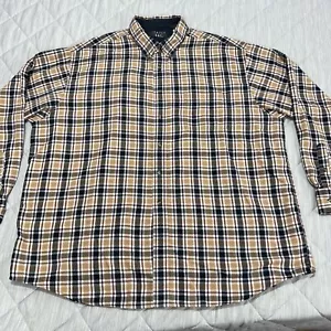 Vintage Trader Bay Shirt Mens 2XL XXL Beige Plaid Long Sleeve Button Up Cotton - Picture 1 of 16