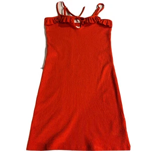 Urban Outfitters Orange KNIT DRESS Grunge 90s Sleeveless Ribbed RUFFLE keyhole S - Picture 1 of 12