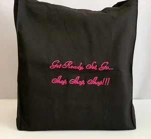 Black Grocery Tote Bag with Handles Reusable Washable Cotton Shop, Shop, Shop - Picture 1 of 3