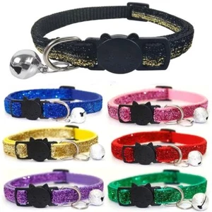 Cat Collar Safety Release Break Away Glitter Animal Cat Kitten Collar with Bell - Picture 1 of 17