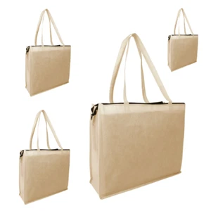 4 Shopping Bags Zipper Jumbo Grocery Tote Khaki Reusable Eco Friendly Large Bag - Picture 1 of 2