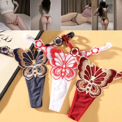 Women Underwear Sexy Panties Embroidery Butterfly Thongs Lingerie G-string Br~ - Image 1 of 4