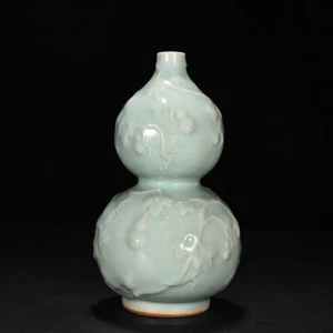 8.6" china antique song dynasty longquan kiln porcelain cyan glaze gourd bottle - Picture 1 of 8