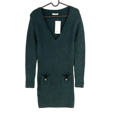 MOTIVI Donna Verde Manica Lunga Maglia Scollo V Abito Taglia S - Immagine 1 di 4