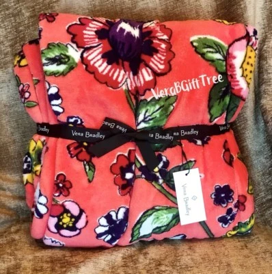 Vera Bradley Cozy PLUSH Throw Blanket CORAL FLORAL Pink Multicolor RARE NWT New - Image 1 of 4